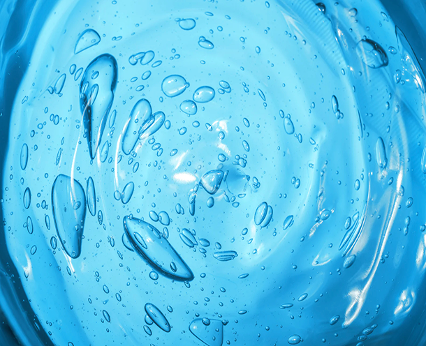 A close up of a blue liquid.